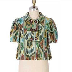 Anthr TAIKONHU Ikat Debonaire Blazer Tribal Jacket Coat Turquoise Green Tapestry